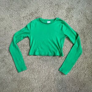 Green Long Sleeve Crop Top